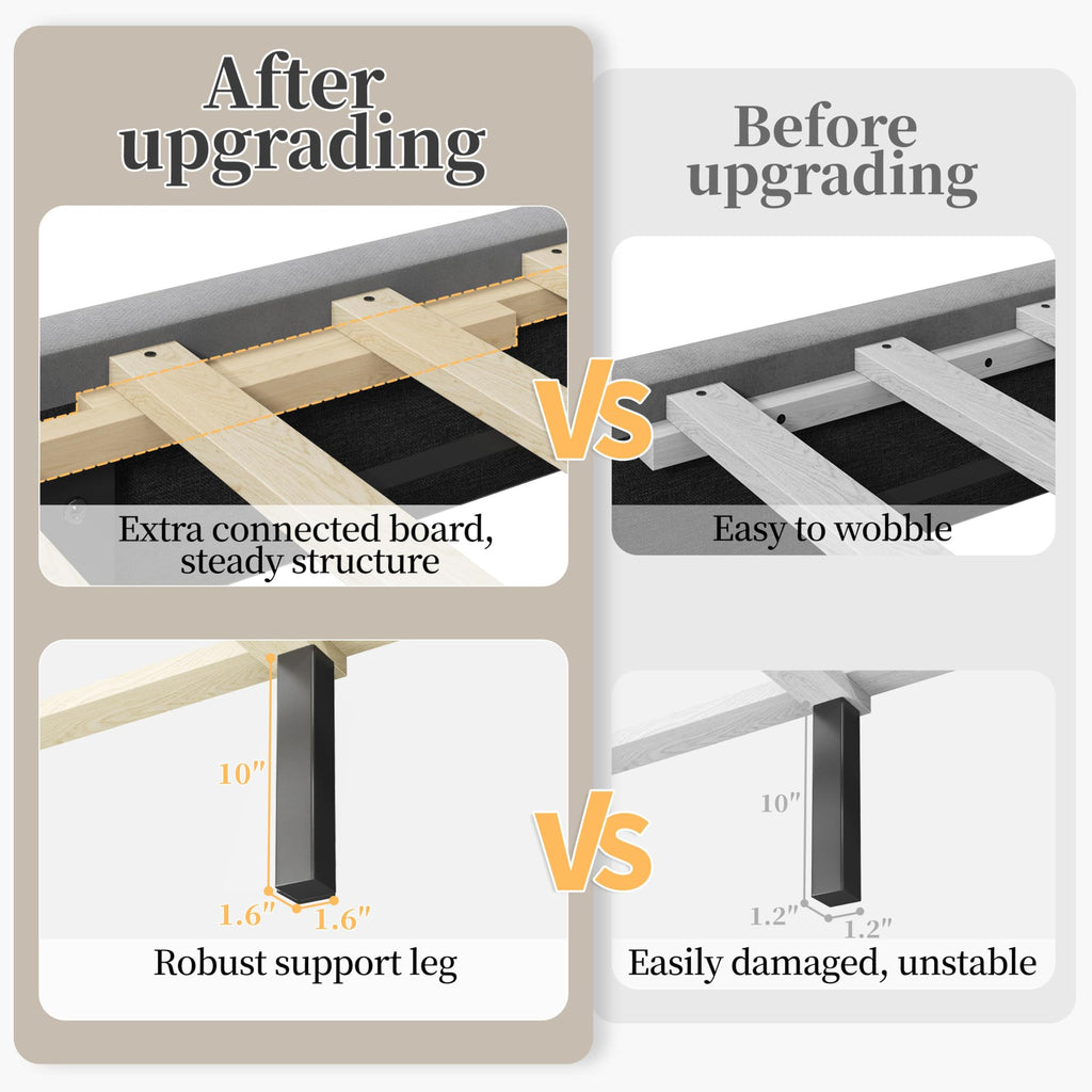 Yaheetech Full Bed Frame Upholstered Platform Bed With Wing Side Tufted Headboard/Sturdy Wooden Slat Support/No Box Spring Needed/Mattress Foundation,Light Gray Full Bed