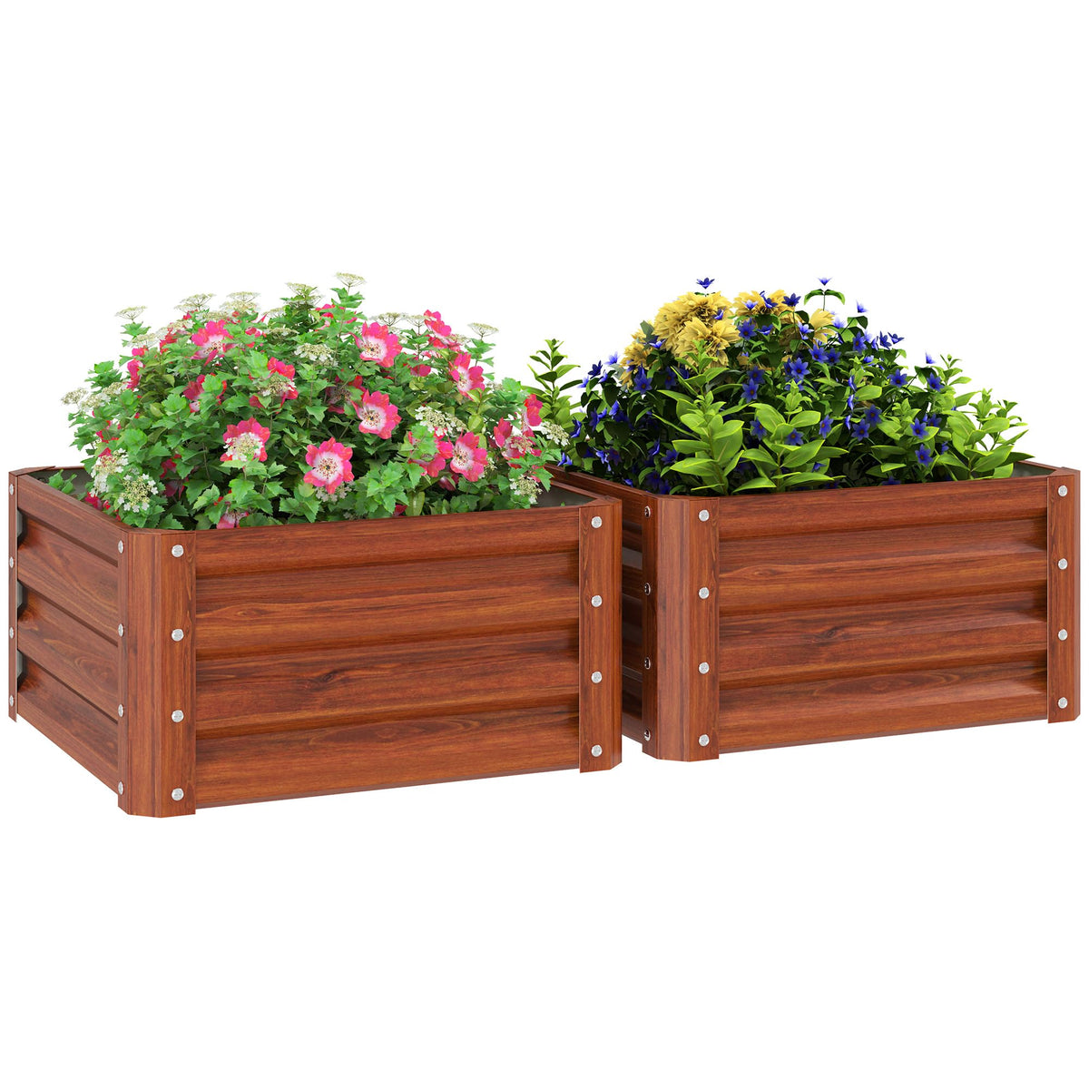 Outsunny 2 Piece Galvanized Raised Garden Bed, 2' X 2' X 1' Metal Planter Box, For Growing Vegetables, Flowers, Herbs, Succulent