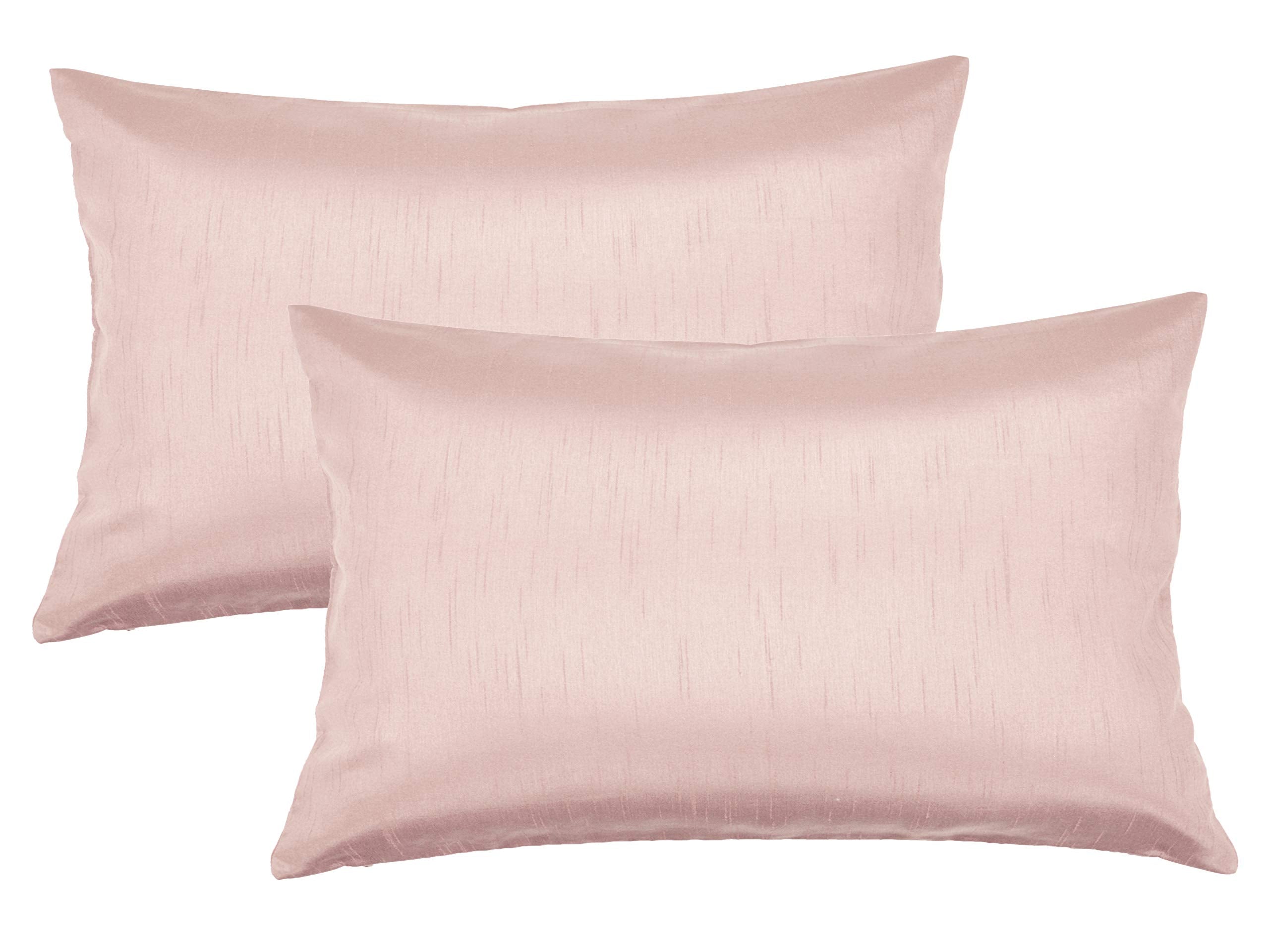 Aiking Home 12X18 Inches Faux Silk Rectangular Throw Pillow Cover, Zipper Closure, Rose Pink (Set Of 2)
