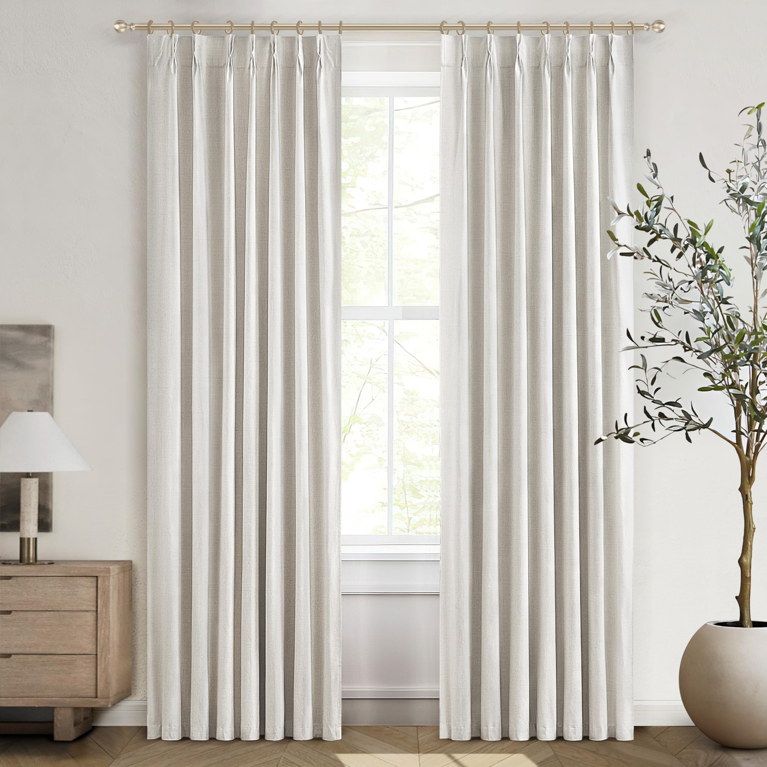 QJmydeco Buttercream Blackout Curtains 90 Inches Long, Thick Linen Patio Drapes for Insulated Sliding Glass Doors Cute Curtains 