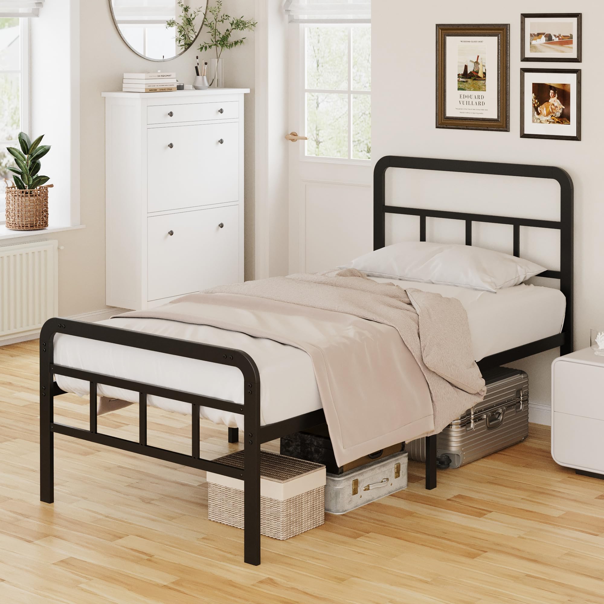 EMODA 16 Inch Twin XL Bed Frames with Headboard and Footboard, Heavy Duty XL Twin Metal Platform Bed Frame, No Box Spring Needed