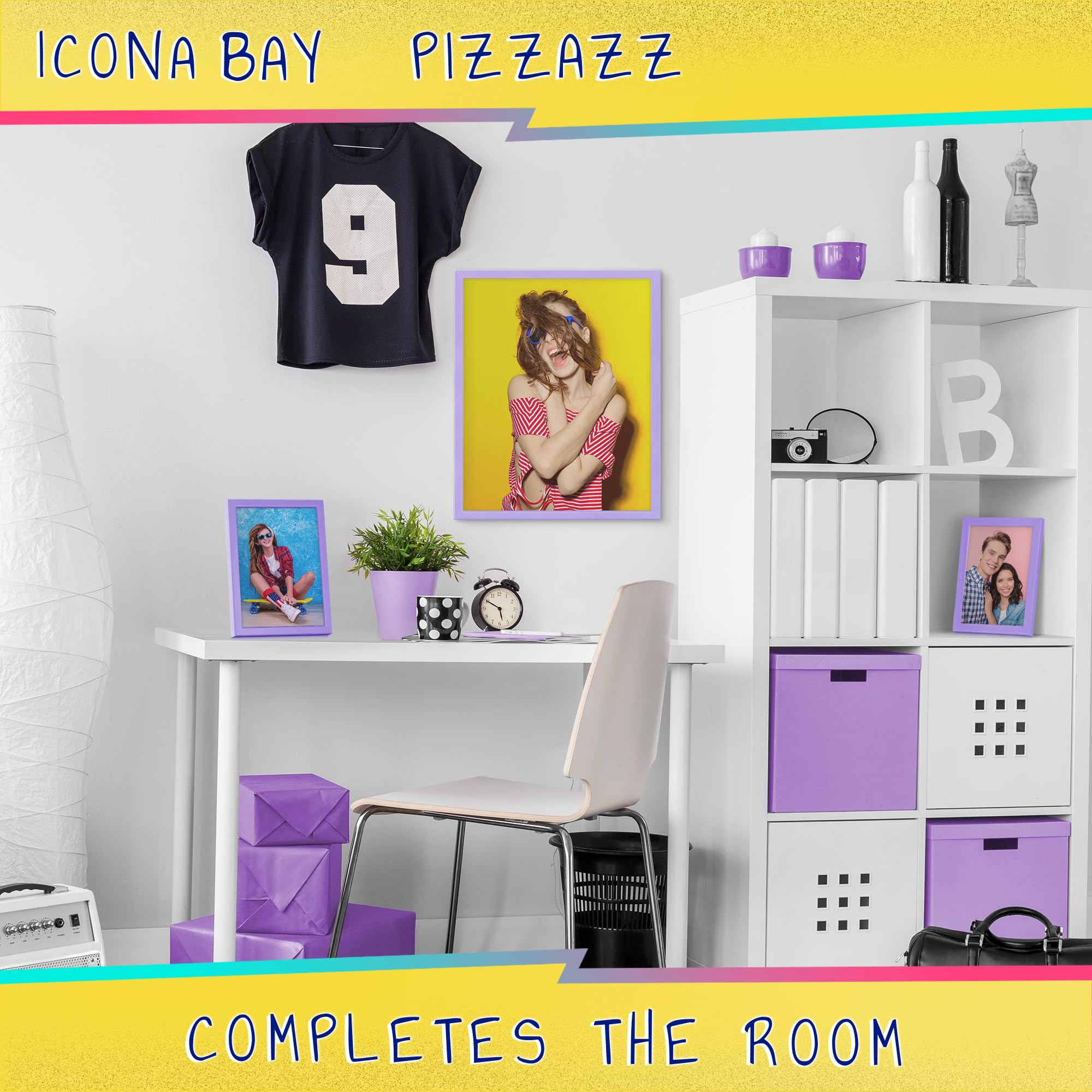 Icona Bay 11X14 Picture Frames (Purple, 3 Pack), Colored Solid Wood Scandinavian Style Frames For Photo, Pizzazz Collection