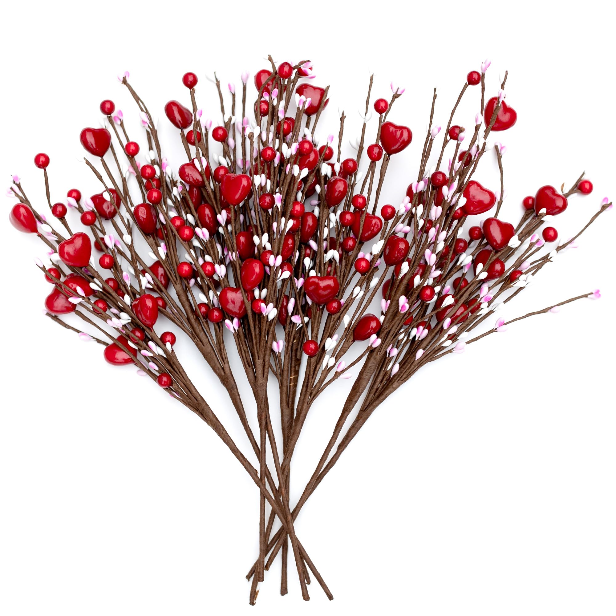 AXYLEX Valentines Day Decorations Gifts Heart Picks - 8 Pcs Artificial Red Berry Flower Stems Heart Shaped Picks for Home, Resta