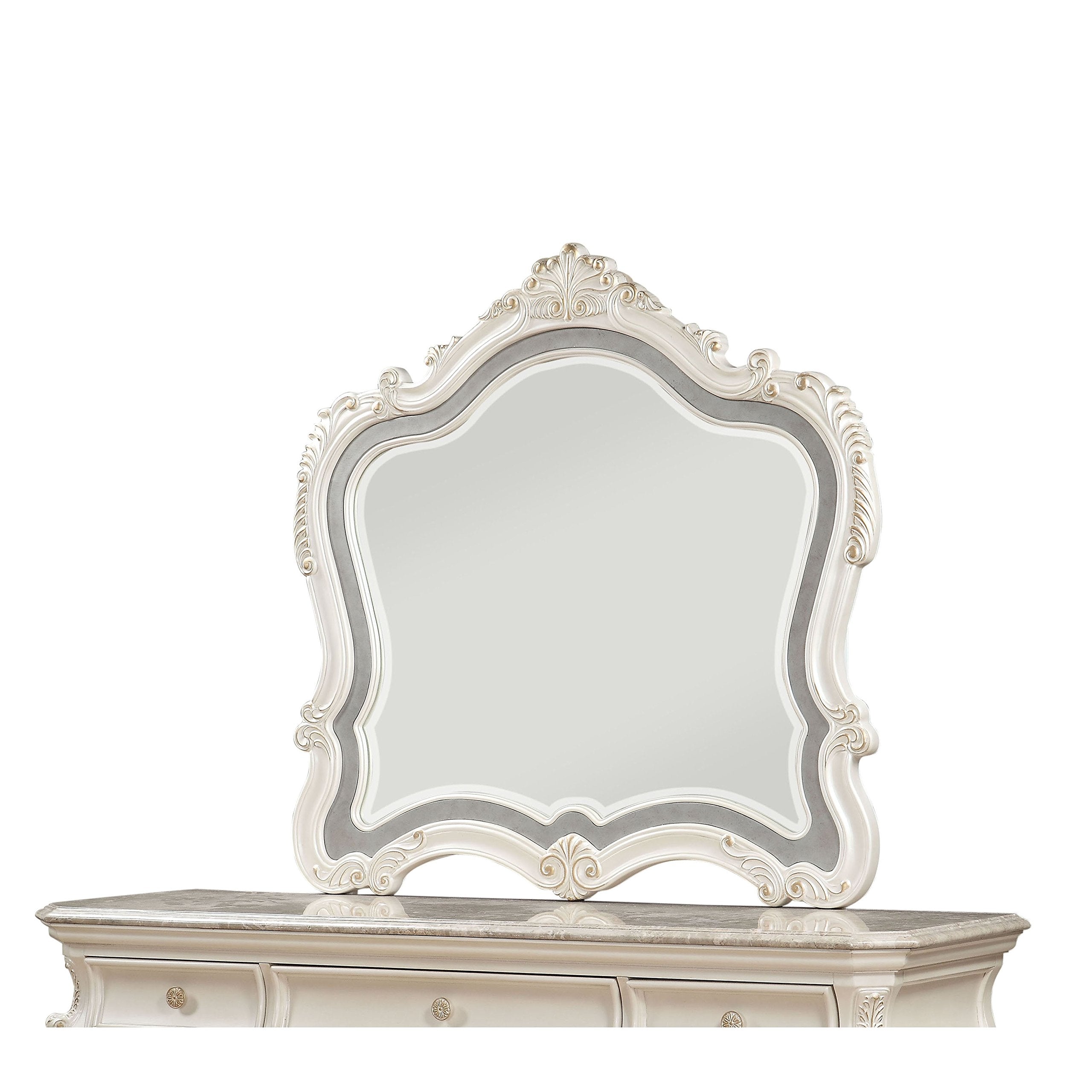 Acme Chantelle Wooden Frame Mirror In Pearl White