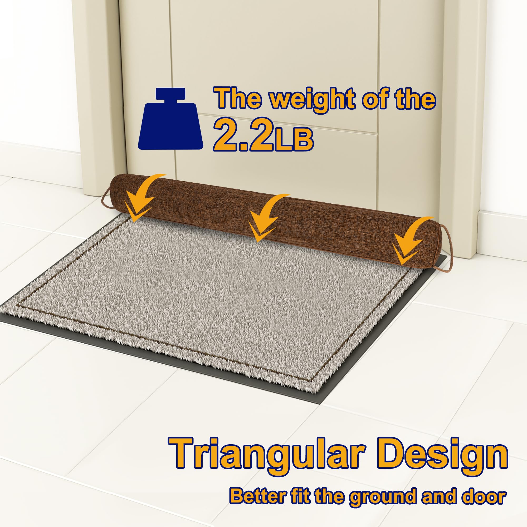 Nabowan 38'' Weighted Under Door Draft Stopper -Triangular Door Draft Blocker With Hook Loops For Easy Install, Save Energy, Hom