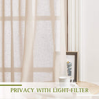 Nicetown Natural Open Linen Weave Flax Sheer Window Curtains, Ring Top Translucent Textured Drapes Privacy With Light Through Fo