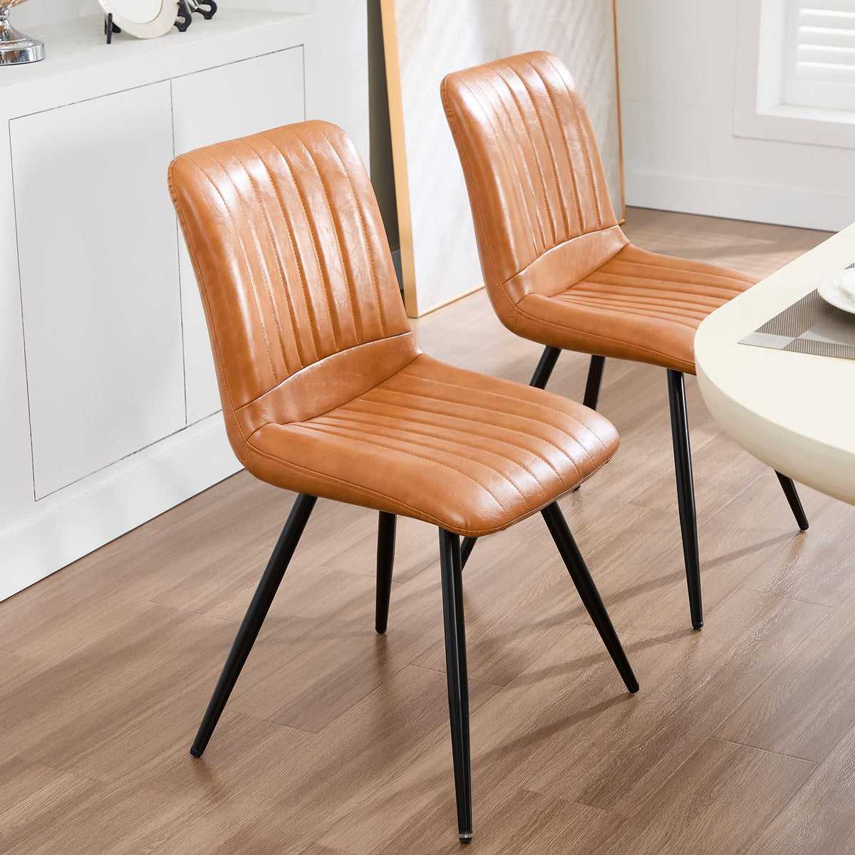 Choairy Dining Chairs Set Of 2, Modern Dining Chairs With Thick Cushions, Pu Leather Upholstered Kitchen Dining Room Chairs With
