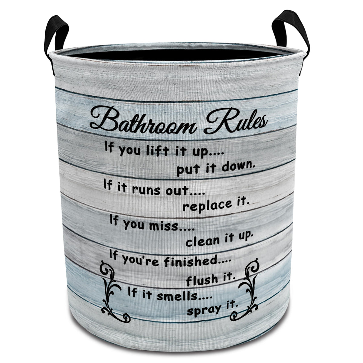 EVIHCG Rustic Bathroom Rules Laundry Basket with Handles, Funny Hygiene Reminder Farmhouse Collapsible Waterproof Laundry Hamper