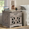 RALGEND Farmhouse End Table with Charging Station, 24 Large Sofa Side Table with Drawer, Large End Table for Living Room, Wooden