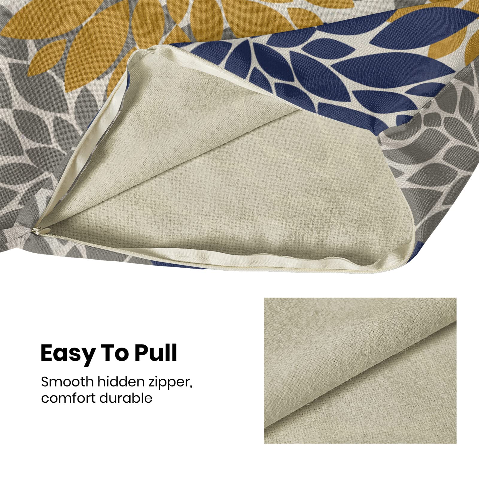 Cxmeifly Mustard Yellow Navy Blue Pillow Covers 18X18 Inch Set Of 2 Dahlia Floral Decor Throw Pillows Summer Modern Geometry Flo