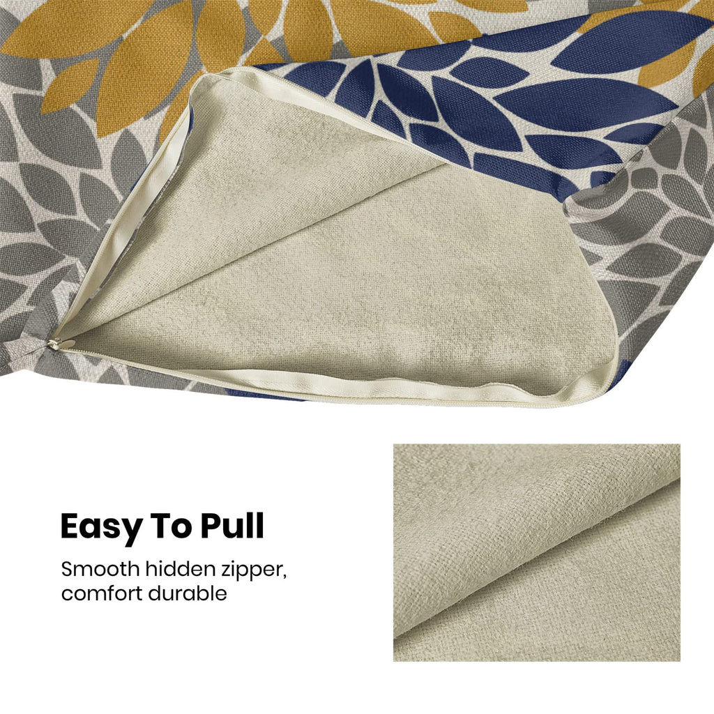Cxmeifly Mustard Yellow Navy Blue Pillow Covers 16X16 Inch Set Of 2 Dahlia Floral Decor Throw Pillows Summer Modern Geometry Flo
