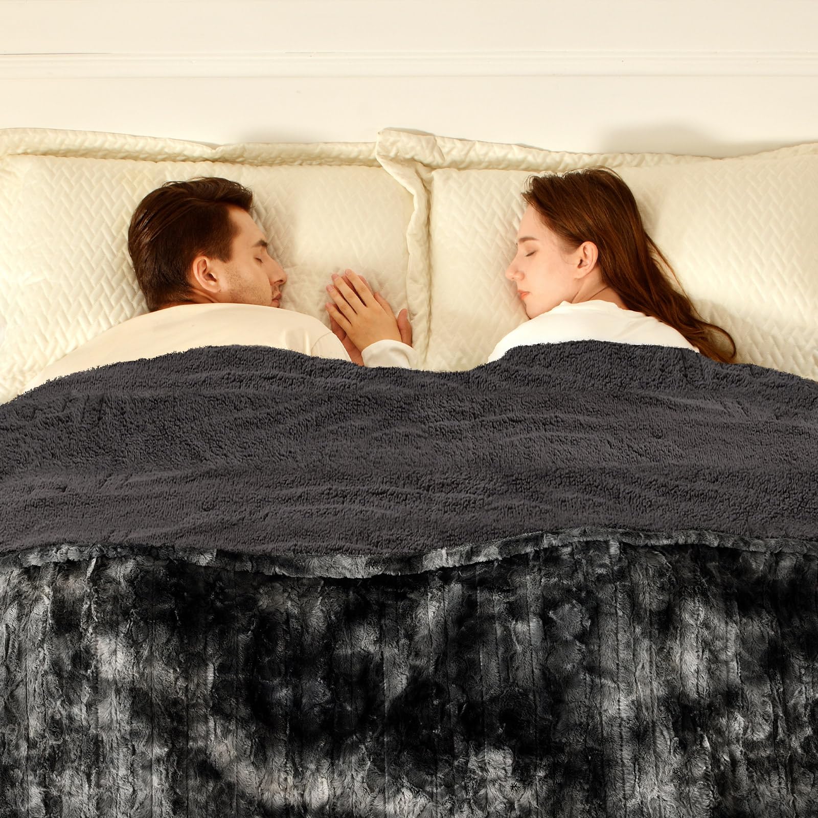 Bearhug Electric Blanket Queen Size 84'X 90', Dual Controllers Heated Blanket, Faux Fur & Grey Sherpa, 10 Heating Levels & 1-1