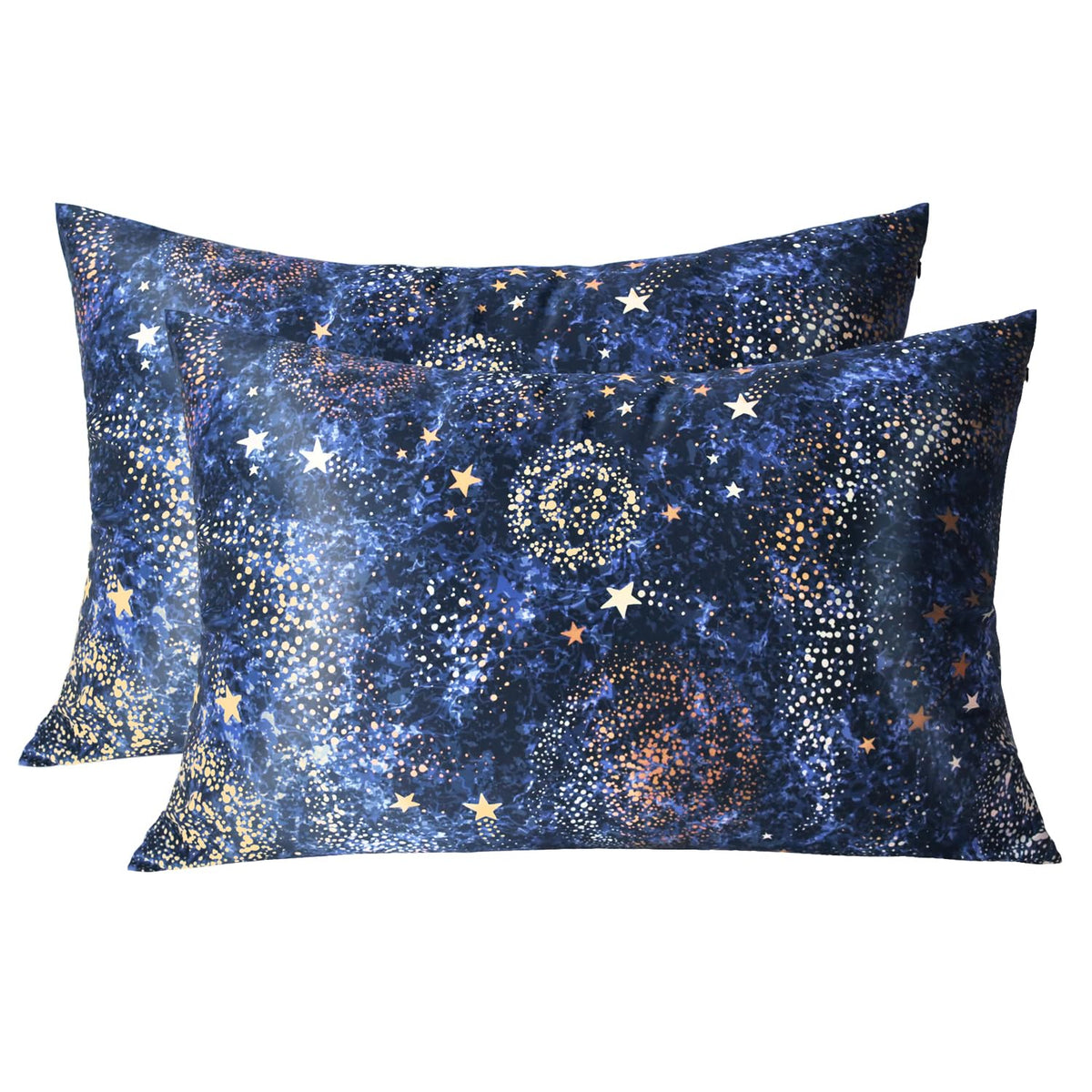 Mansphil King Real Mulberry Silk Pillowcase 2 Pack Blue Starry Sky, 6A Grade 22 Momme 100% Silk, Galaxy Pattern Silk Zipper Pill