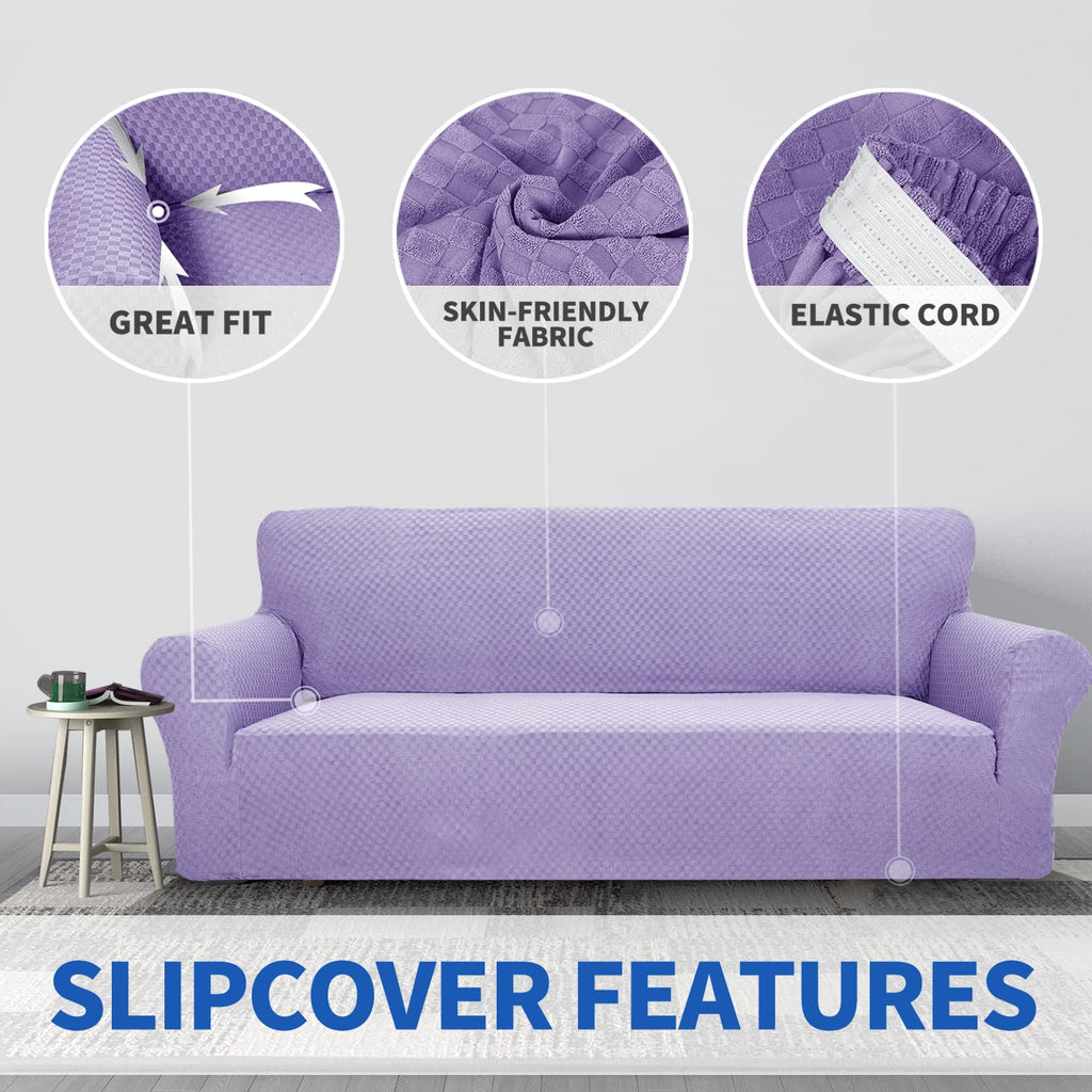 Znsayotx 1 Piece Jacquard Couch Covers For 3 Cushion Couch High Stretch Sofa Cover For Pets Dogs Anti Slip Extra Large Sofa Slipcovers Furniture Protector (X-Large,Light Purple)