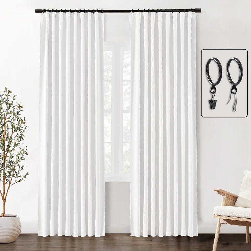 SHINELAND 102 Inch Long Curtains for Living Room,Back Tab Light Blocking White Blackout Curtains 102 Inches Long for Bedroom,Roo