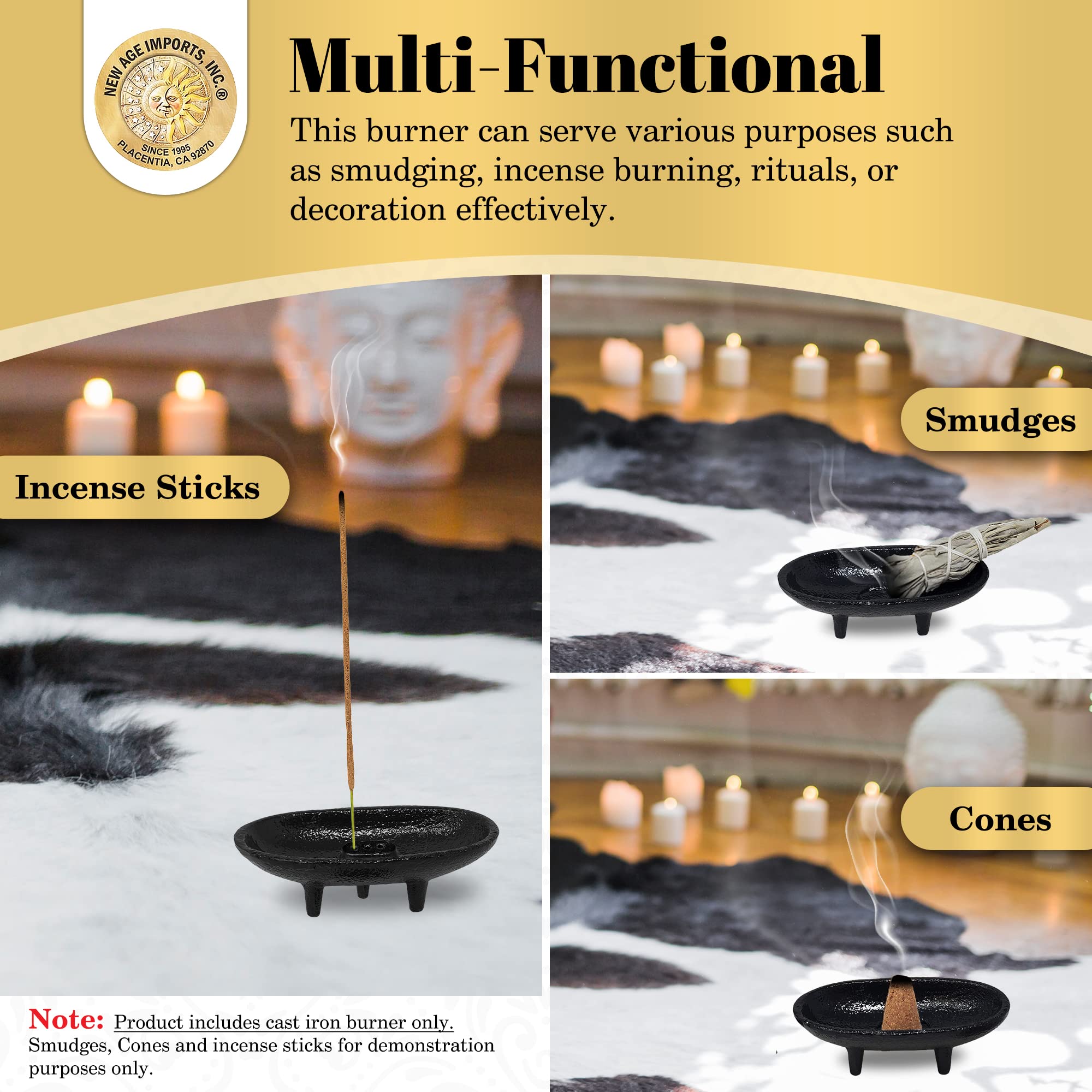 Cast Iron Incense Burner 4' L 2' H, Ideal For Smudging, Incense Burning, Ritual Purpose, Decoration Etc. (4' L)