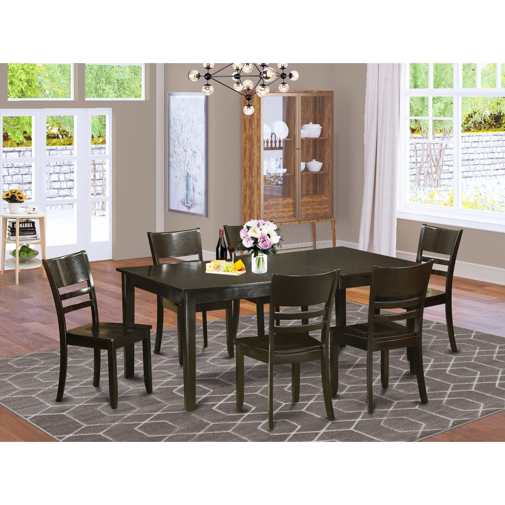 East West Furniture Henley 7 Piece Set Consist of a Rectangle Dining Room Table with Pedestal and 6 Kitchen Chairs, 42x72 Inch, Cappuccino