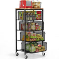 Goovilla Kitchen Cart with Drawers, Lockable Wheels with Wooden Top, Black