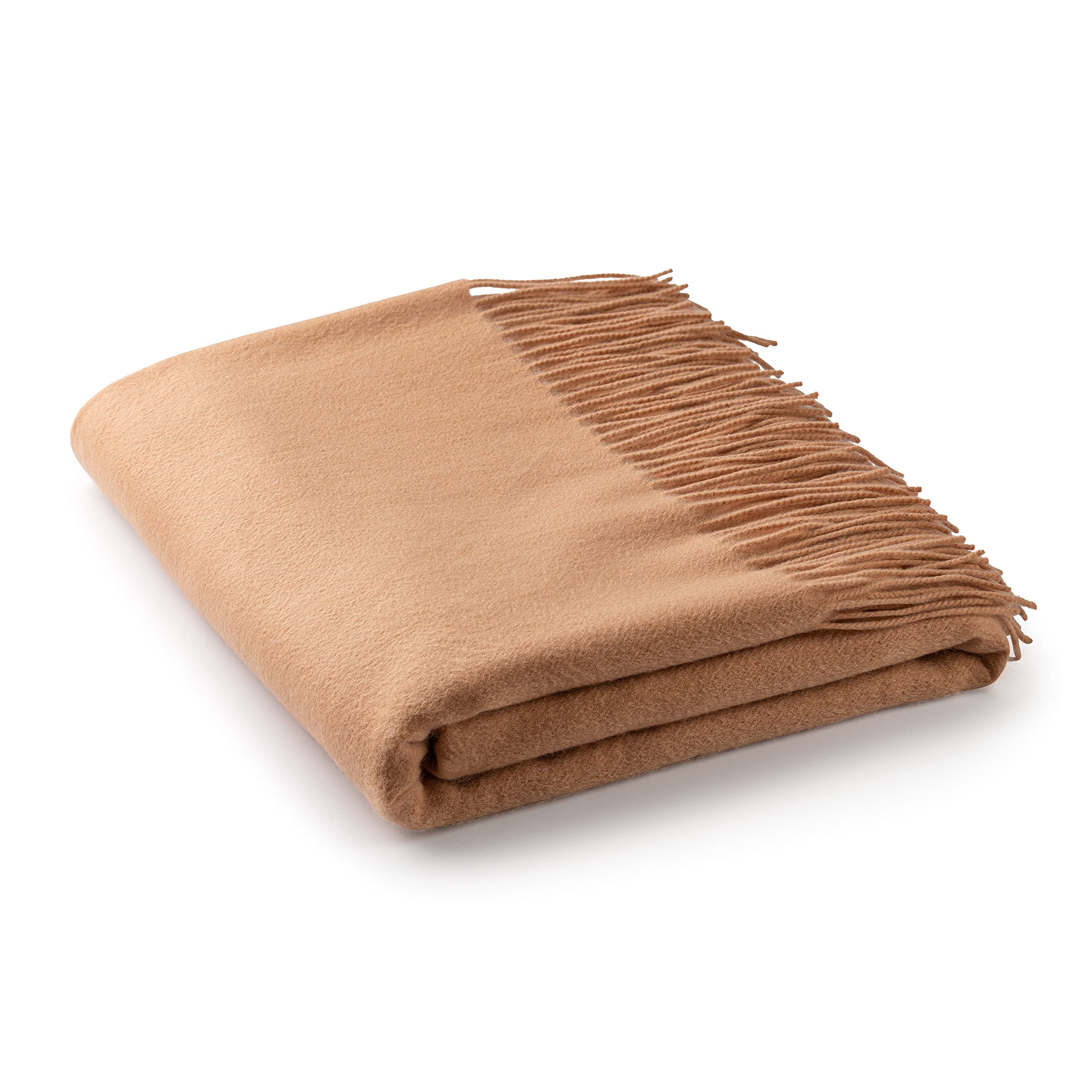 Velanio Cashmere 100% Cashmere Throw Blanket With Fringe 60 X 54 Inch Super Soft Warm For Home, Travel Sofa Bed (Camel)