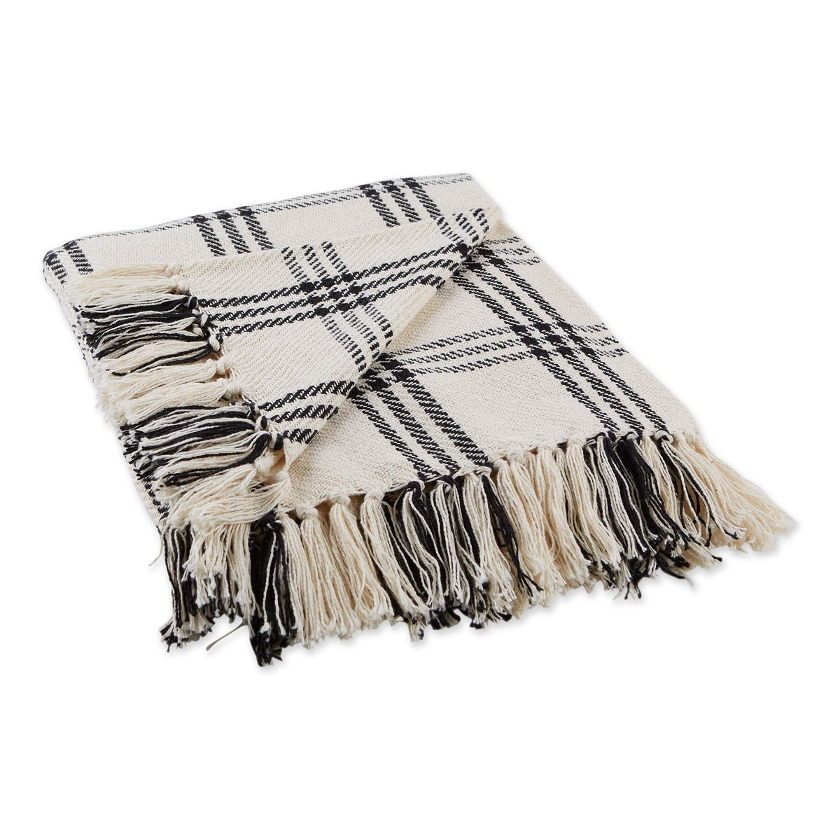 Dii Modern Farmhouse Plaid Collection Cotton Fringe Throw Blanket, 50X60, White/Black