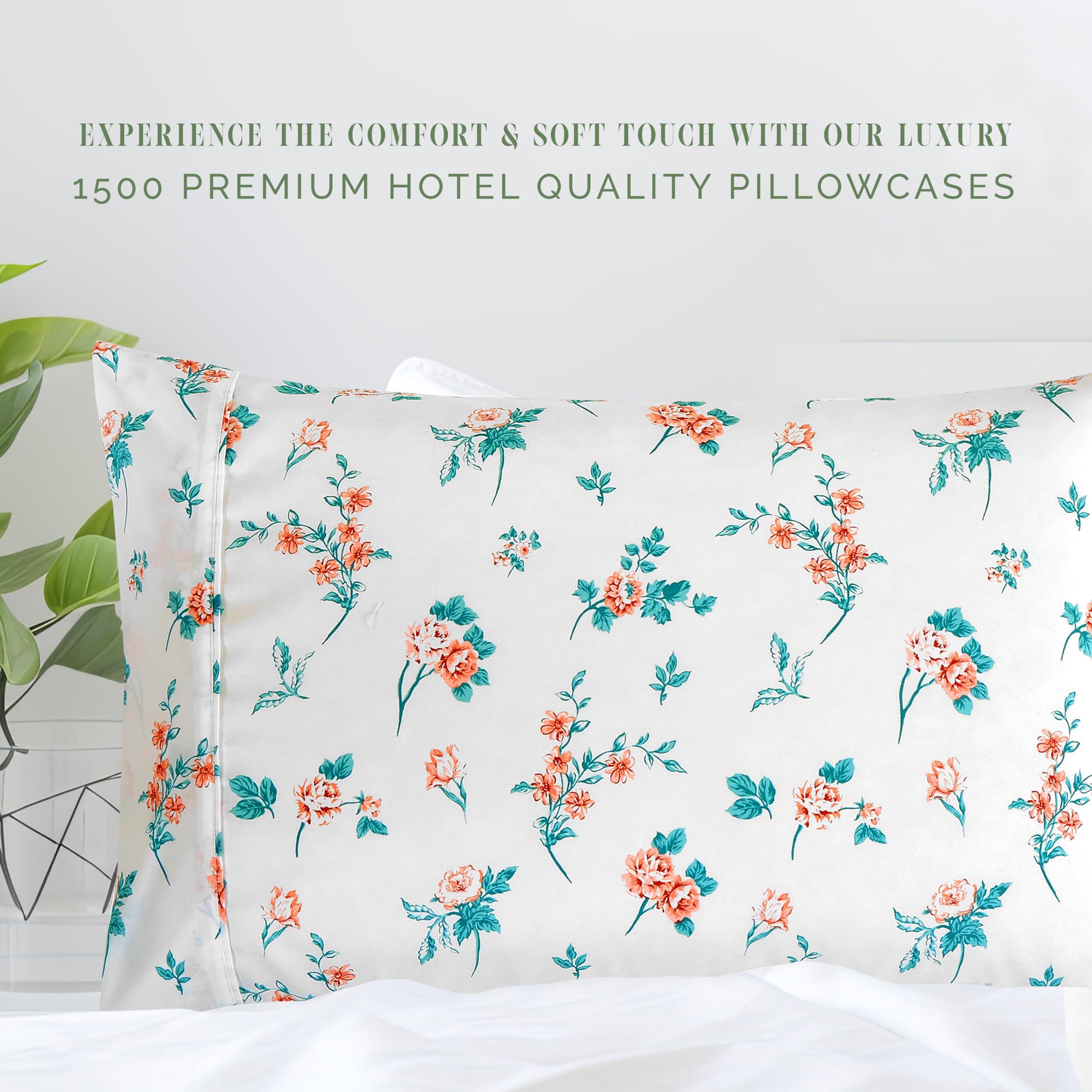 Elegant Comfort Ultra Soft Set Of 2 Floral Print Pillowcases - 1500 Premium Hotel Quality Microfiber, Soft And Smooth Envelope Closure 2-Piece Pillow Covers - Standard/Queen, Pink Celia