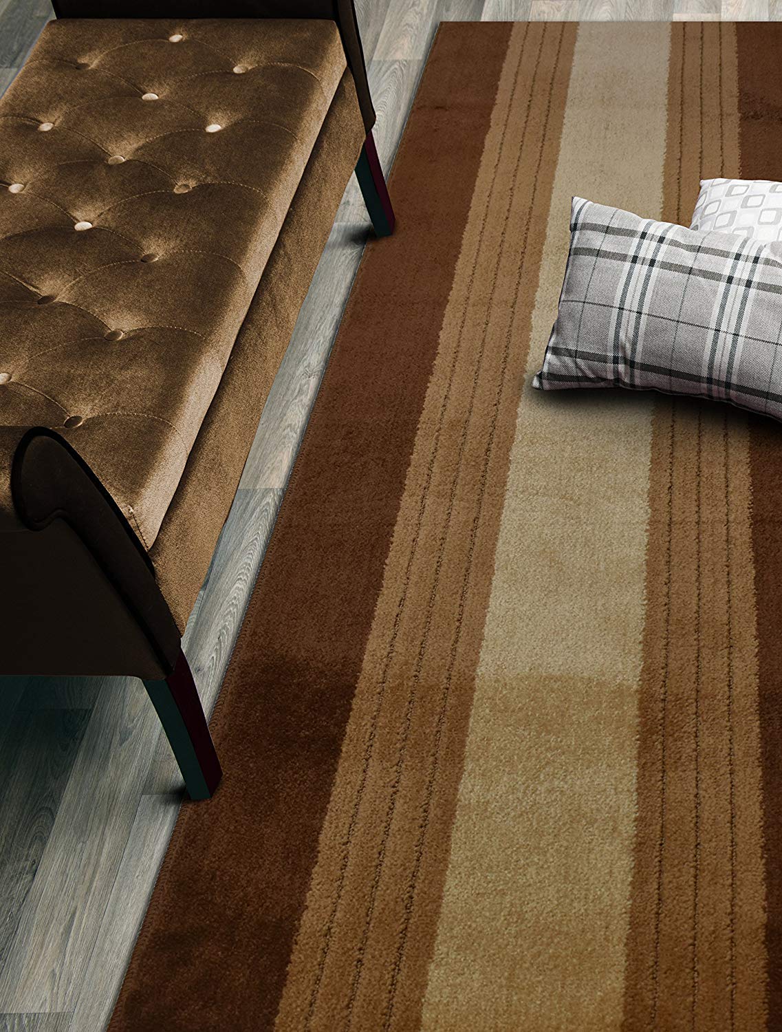 ORFA HOME Custom Size Hallway Runner Rug, Slip Resistant, 26 Inch Wide X Your Choice of Length, Lines Brown, 26 Inch X 21 feet