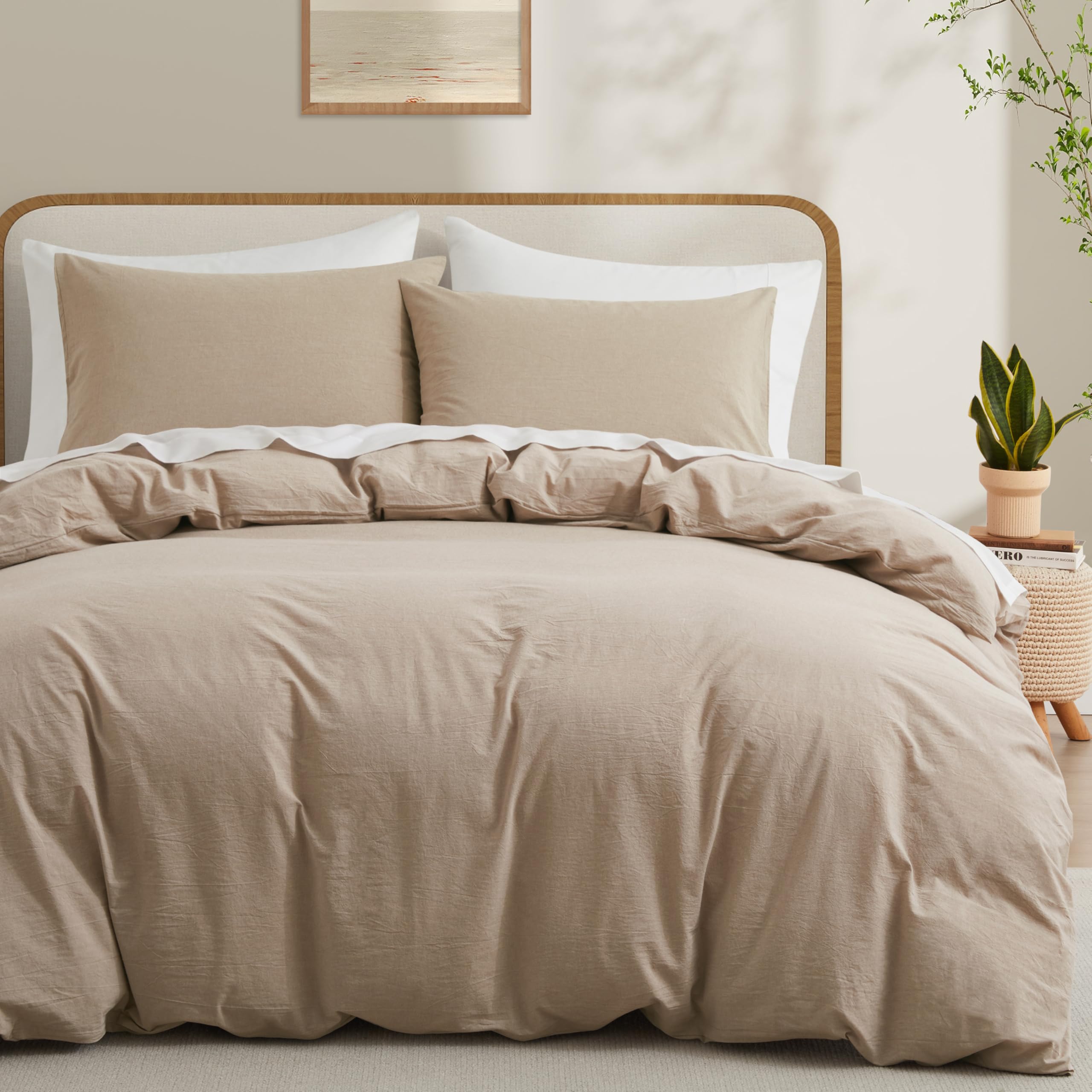 Lovque Linen Grey Duvet Cover Full Size, 100% Washed Cotton Linen Like Bedding Set With Zipper Closure (No Comforter), 80X90 Inc
