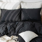 Moomee Bedding Pillowcases Pack Of 2 100% Washed Cotton Linen Like Textured Breathable Durable Soft Comfy (Black, Standard)