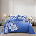 Djy Gradient Blue Quilt Set King 3 Pieces Floral Summer Bedding Quilt Set Soft Boho Botanical Bedspread With 2 Pillow Shams Ligh