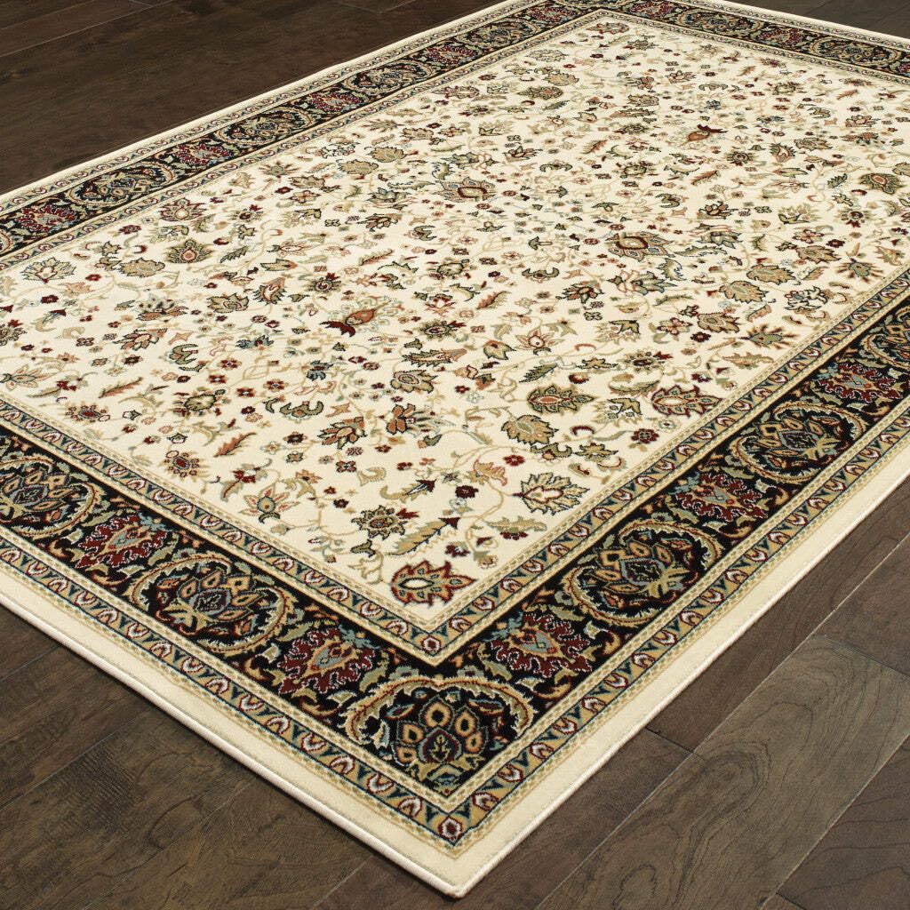 HomeRoots 509112 10 x 13 ft. Ivory & Black Oriental Power Loom Stain Resistant Rectangle Area Rug
