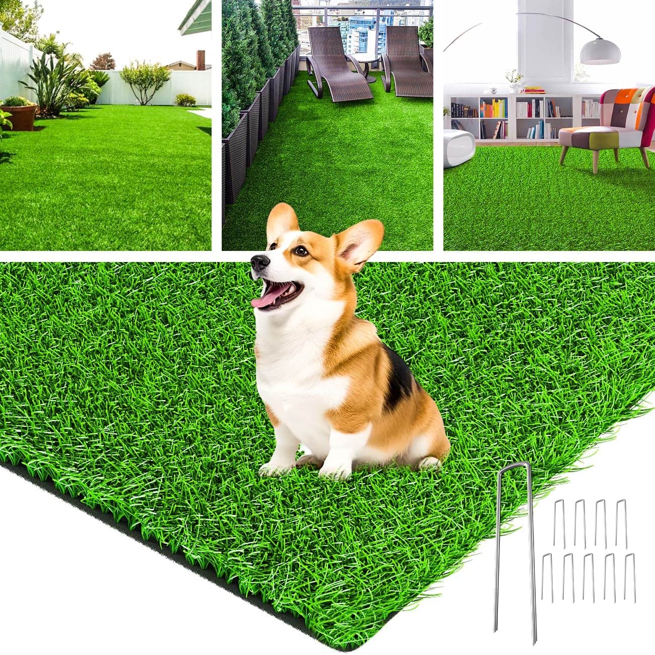 Loobani Realistic Artificial Grass Rug Indoor Outdoor, Dog Grass Mat With Drainage Holes And Replacement Artificial Grass Turf,