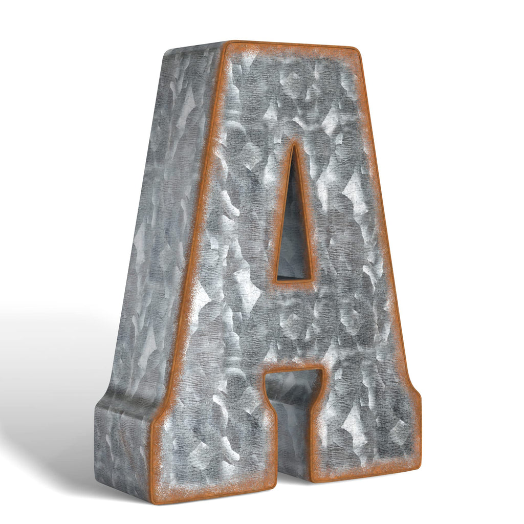 CraftyCrocodile 7'' Galvanized Metal Letters for Wall Decor - 3D Letter A for Hanging & Freestanding - Unique Blend of Rustic, V