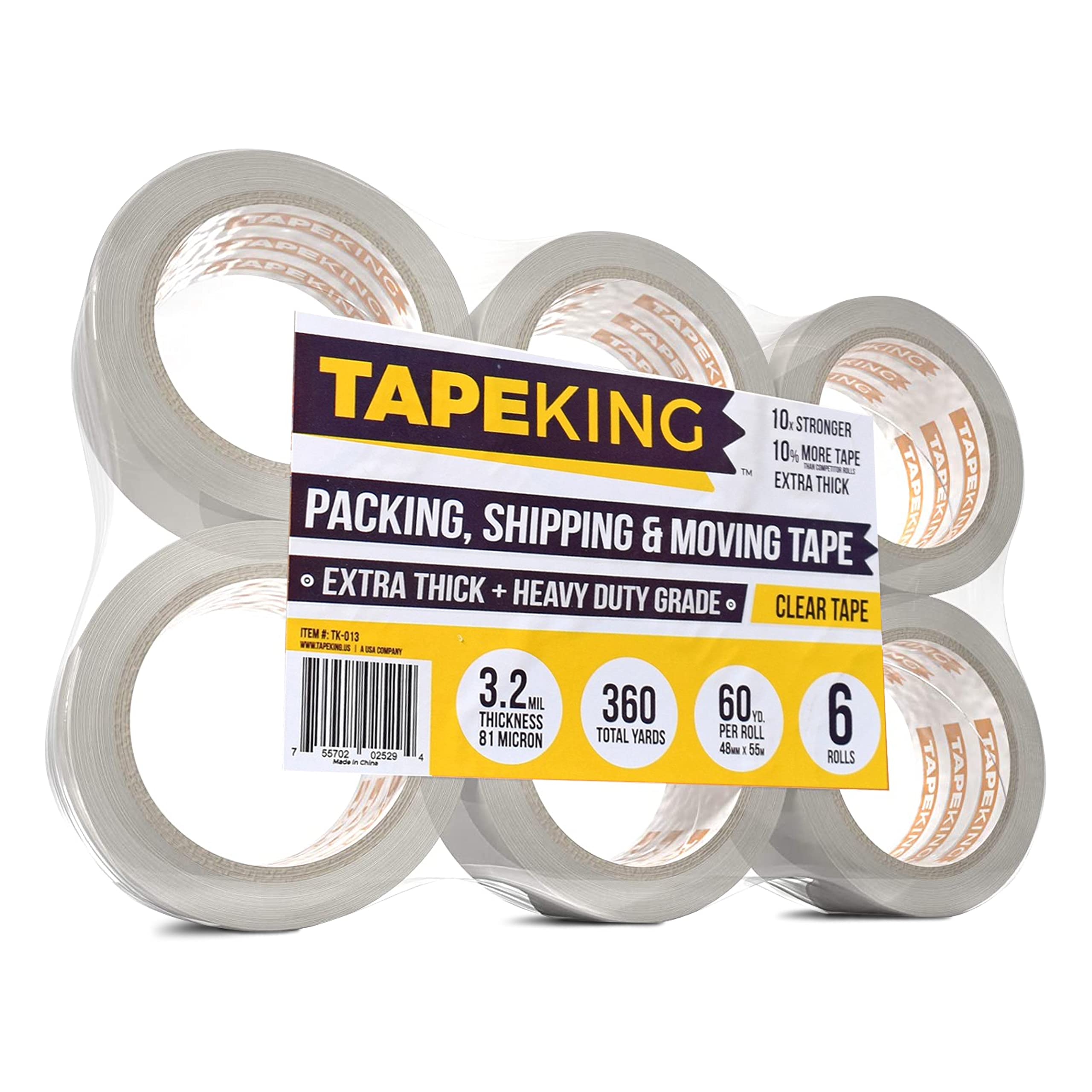 Tape King Heavy Duty Clear Packing Tape, 60 Yards/Roll, 6 Rolls - For Packing, Shipping And Moving