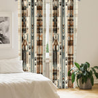 Ambesonne Bear Window Curtains Pack Of 2, Modern Scandi Arrow And Leafy Plaid Ornate With Cartoon Paws Earthy Tones, Lightweight