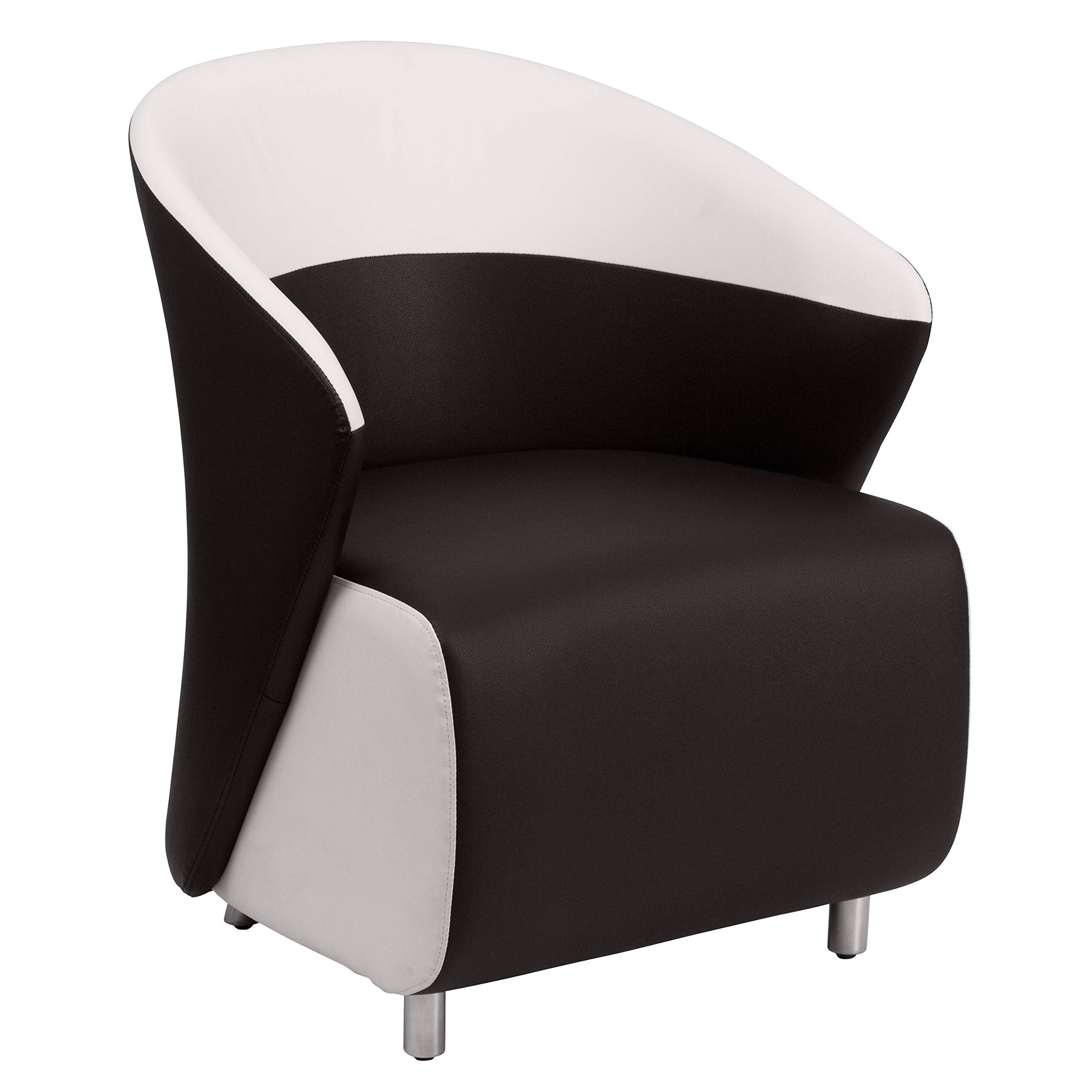 Flash Furniture Pasithea Black LeatherSoft Curved Barrel Back Lounge Chair with Melrose White Detailing