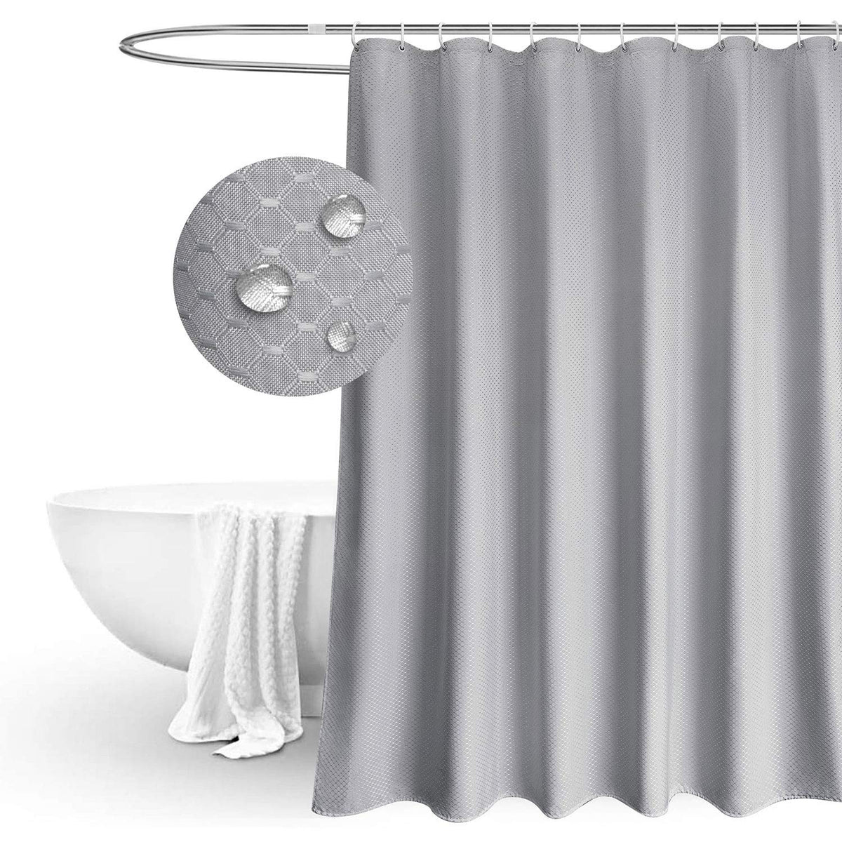 Eurcross Solid Gray Waffle Weave Fabric Shower Curtain 72 X 72 Inch, Heavyweight, Water-Repellent Bathroom Shower Curtain, Stand
