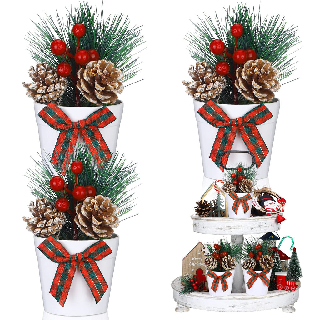 Jexine 3 set Christmas Tiered Tray Decor Mini Potted Eucalyptus Decor Farmhouse Plant Decor Items for Tiered Trays Farmhouse Art