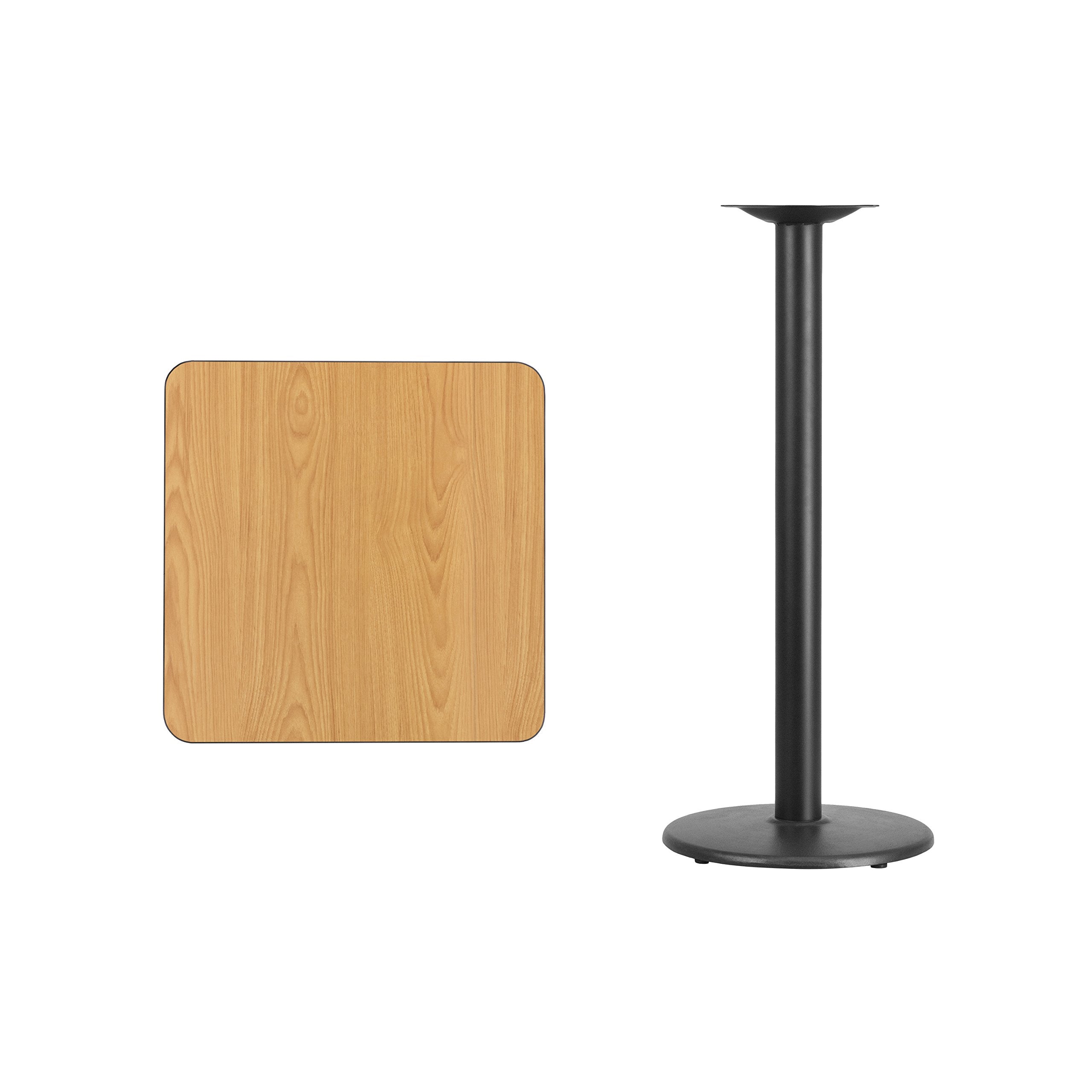 Flash Furniture 24'' Square Natural Laminate Table Top with 18'' Round Bar Height Table Base