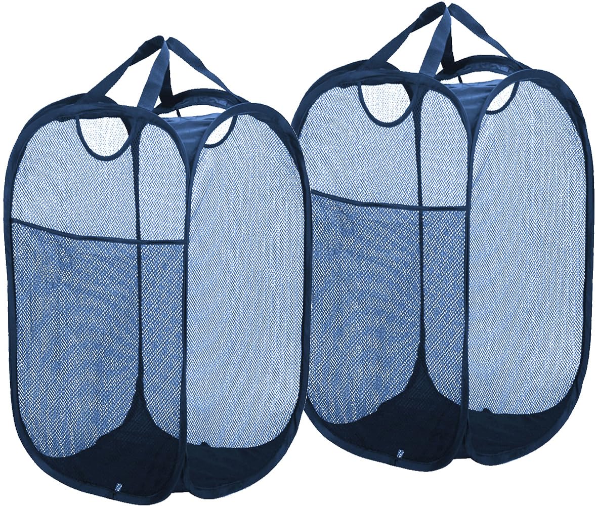 PowerTRC Mesh Pop Up Laundry Basket | Foldable Hamper Basket For Laundry Or Storage | Comes With Side Pockets And Carry Handles 