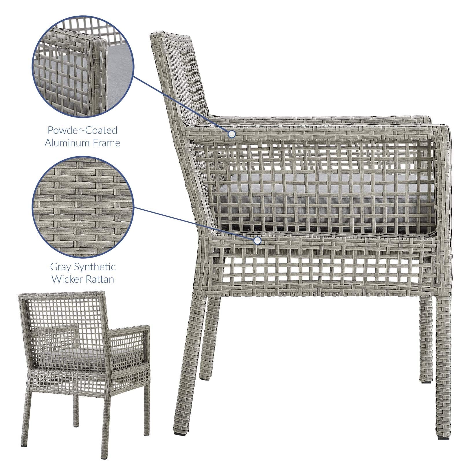 Modway Aura Wicker Rattan Outdoor Patio Dining Arm Chair With Cushion In Gray Gray
