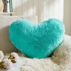 EastTree Heart Pillows, Teal Heart Shaped Pillows, Love Throw Pillows Gifts, Ultra Faux Rabbit Fur Soft Small Cute Fluffy Pillow