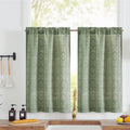 Jinchan Boho Kitchen Curtains Linen Tier Curtains 24 Inch Bohemian Cafe Curtains Geometric Striped Small Window Curtains Light Filtering Farmhouse Country For Bathroom Rv 2 Panels Sage Green