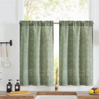 Jinchan Boho Kitchen Curtains Linen Tier Curtains 24 Inch Bohemian Cafe Curtains Geometric Striped Small Window Curtains Light Filtering Farmhouse Country For Bathroom Rv 2 Panels Sage Green