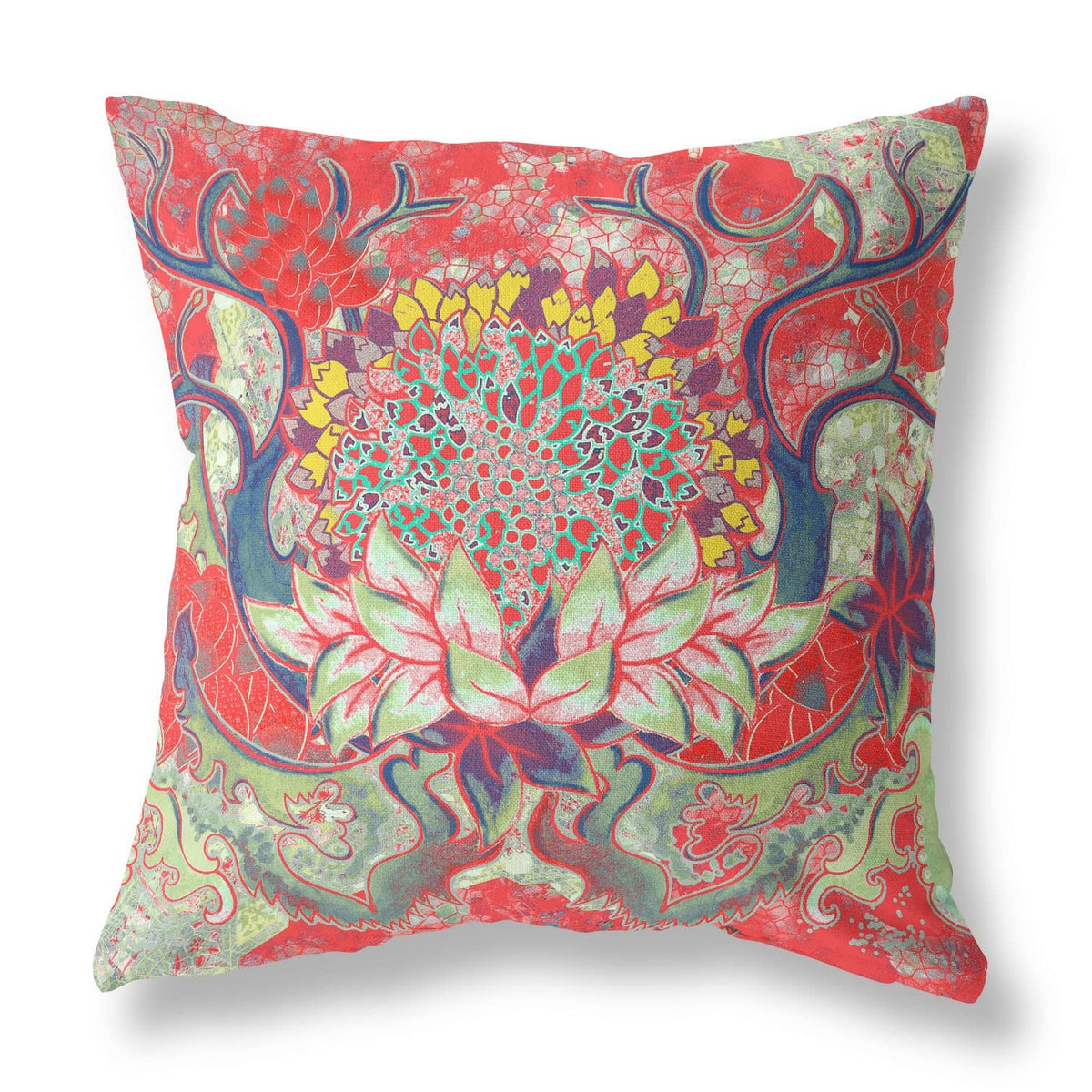 HomeRoots 18â€ Red Green Flower Bloom Suede Throw Pillow