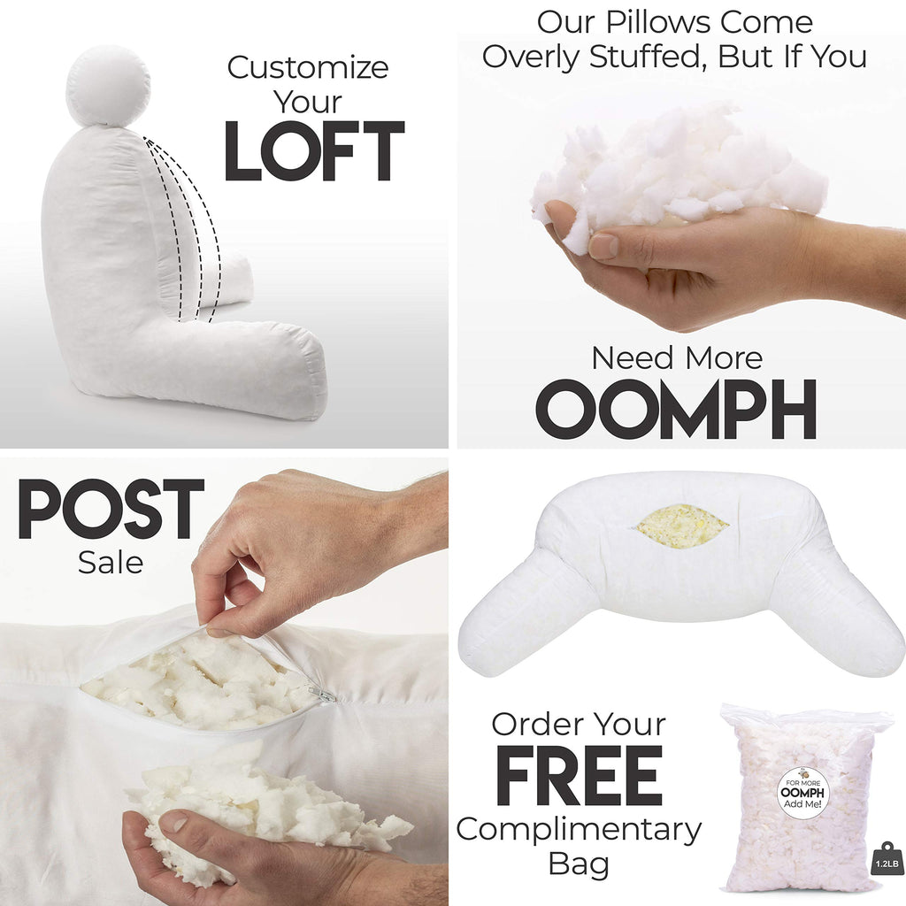 Husband Pillow Xxl Reading & Bed Rest Pillows - Premium Memory Foam Backrest Pillow With Arms & Neck Roll - Aspen Edition Dark B