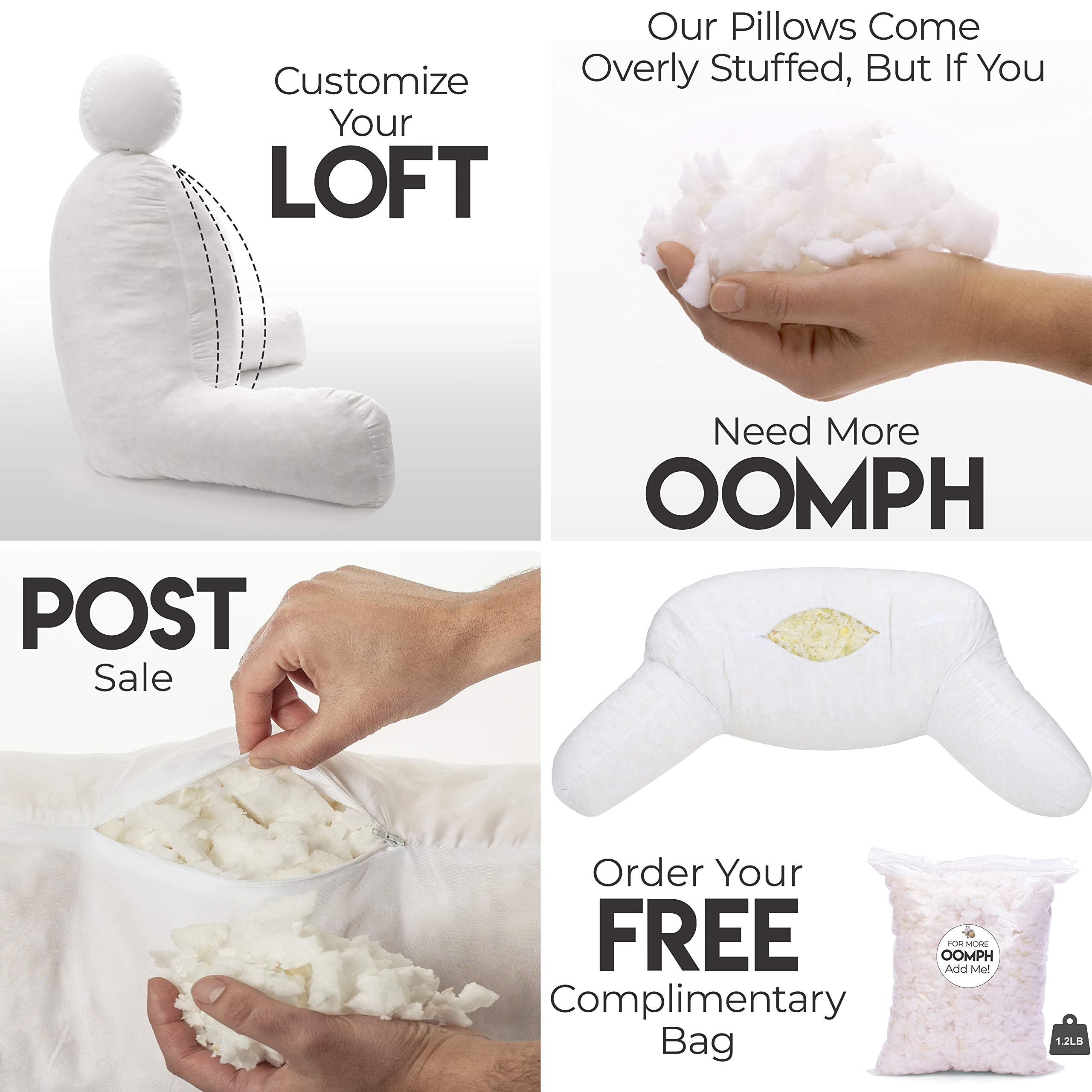 Husband Pillow Xxl Reading & Bed Rest Pillows - Premium Memory Foam Backrest Pillow With Arms & Neck Roll - Aspen Edition Dark B
