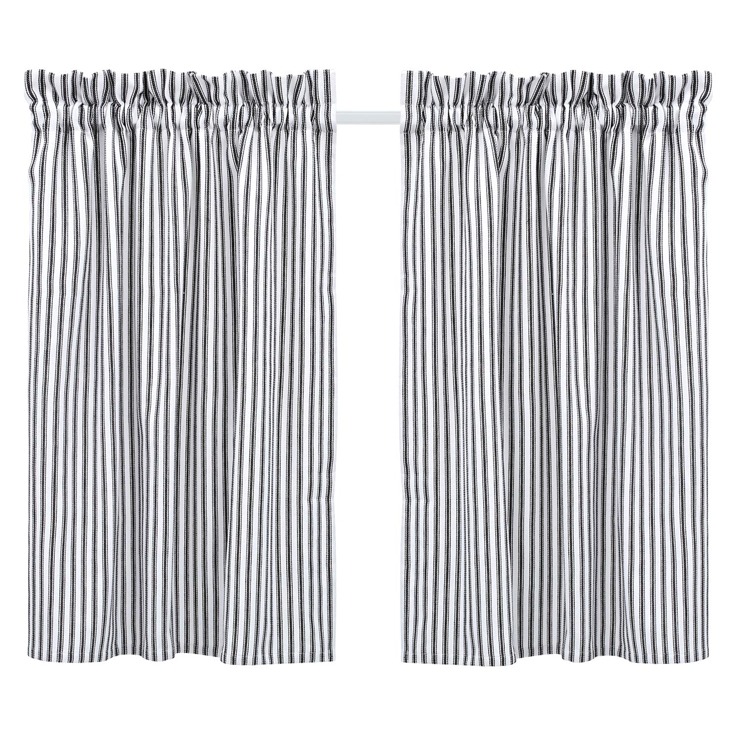 Cackleberry Home Black and White Ticking Stripe Cafe Curtains 28 Inches W x 30 Inches L Woven Cotton, Set of 2