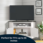 Martin Svensson Home Rustic Solid Wood Corner TV Stand - Entertainment Center White Stain with Grey Stain Top