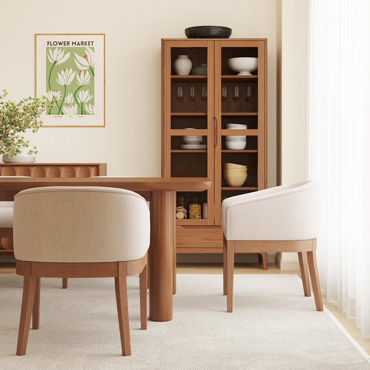 Washon Upholstered Dining Chairs Set Of 2, Mid Century Modern Dining Room Chairs With Arms, Barrel Kitchen Chairs With Solid Woo
