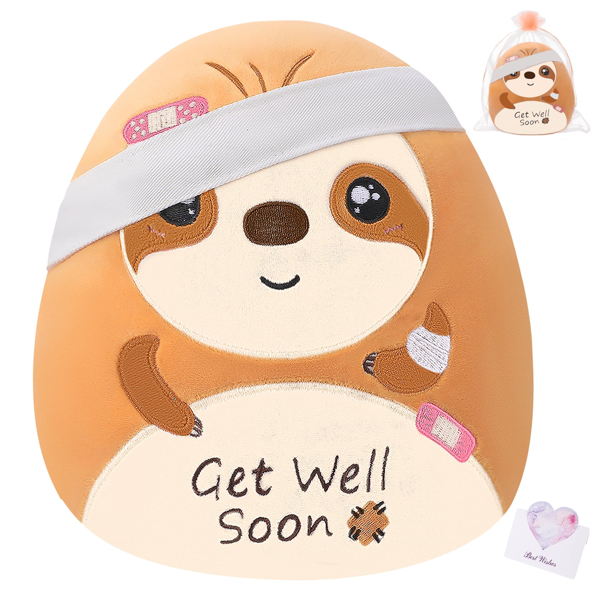 Leyoha Get Well Soon Sloth Plush - Get Well Soon Stuffed Animal Healing Gift For Recovery, Sympathy And Cheerful Pillow Plush, 9